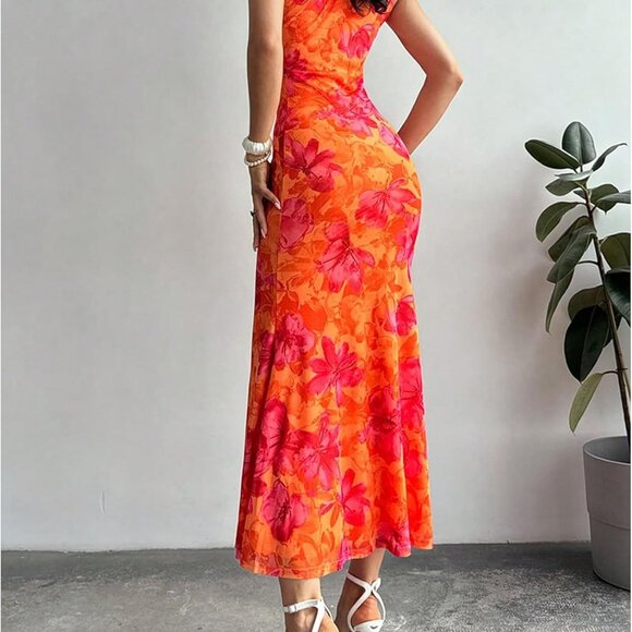 Women's Floral One Shoulder Bodycon Maxi Dress Summer Wedding Formal - Picture 2 of 5